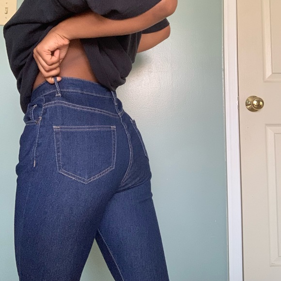 Boohoo Dark Blue High Waist Frayed Hem Skinny Jean - Picture 2 of 5